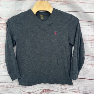 Polo Ralph Lauren Shirt Mens Large Long Sleeve V-Neck T-Shirt Gray Red Pony Logo